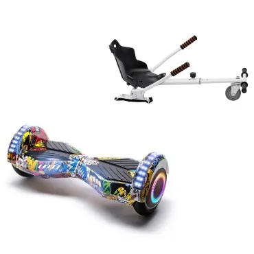6.5 inch Hoverboard with Standard Hoverkart, Transformers HipHop PRO, Extended Range and White Ergonomic Seat, Smart Balance
