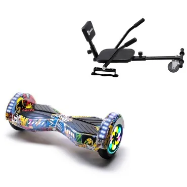 8 inch Hoverboard with Comfort Hoverkart, Transformers HipHop PRO, Extended Range and Black Comfort Seat, Smart Balance