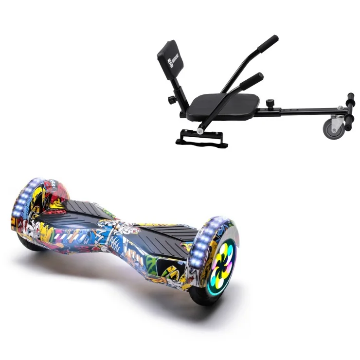 8 inch Hoverboard with Comfort Hoverkart, Transformers HipHop PRO, Standard Range and Black Comfort Seat, Smart Balance