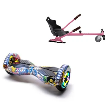 8 inch Hoverboard with Standard Hoverkart, Transformers HipHop PRO, Extended Range and Pink Ergonomic Seat, Smart Balance