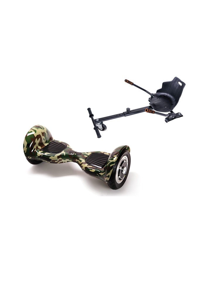 Hoverboard Go-Kart Pack, Smart Balance OffRoad Camouflage, 10 INCH, Dual Motors 36V, 700Wat, Bluetooth Speakers, LED Lights, Pr
