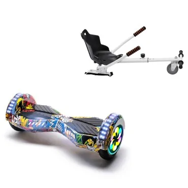 8 inch Hoverboard with Standard Hoverkart, Transformers HipHop PRO, Extended Range and White Ergonomic Seat, Smart Balance