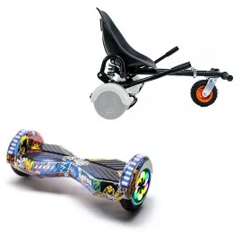 8 inch Hoverboard with Suspensions Hoverkart, Transformers HipHop PRO, Extended Range and Black Seat with Double Suspension Set, Smart Balance
