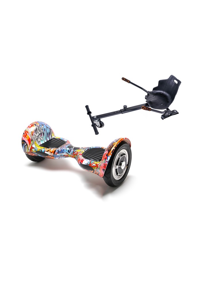 Paquet Go-Kart Hoverboard, Smart Balance OffRoad HipHop Orange, 10 Pouces, Deux Moteurs 36V, 700Watts, Bluetooth, Lumieres LED ,