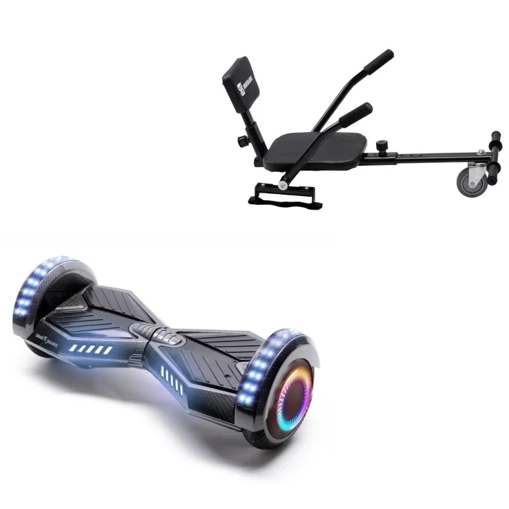 6.5 inch Hoverboard met Comfort Hoverkart, Transformers Carbon PRO, Verlengde Afstand en Zwarte Comfort Hoverkart, Smart Balance