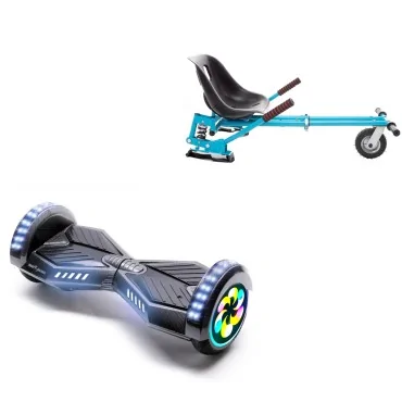 8 inch Hoverboard with Suspensions Hoverkart, Transformers Carbon PRO, Extended Range and Blue Seat with Double Suspension Set, Smart Balance