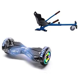 8 inch Hoverboard with Standard Hoverkart, Transformers SkullHead PRO, Extended Range and Blue Ergonomic Seat, Smart Balance
