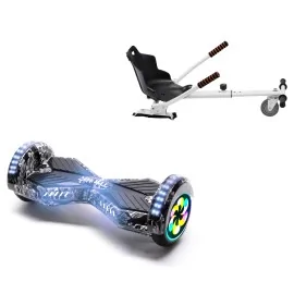 8 inch Hoverboard with Standard Hoverkart, Transformers SkullHead PRO, Extended Range and White Ergonomic Seat, Smart Balance