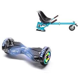 8 inch Hoverboard with Suspensions Hoverkart, Transformers SkullHead PRO, Extended Range and Blue Seat with Double Suspension Set, Smart Balance