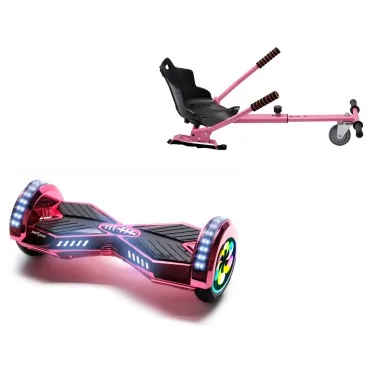 8 inch Hoverboard with Standard Hoverkart, Transformers ElectroPink PRO, Extended Range and Pink Ergonomic Seat, Smart Balance