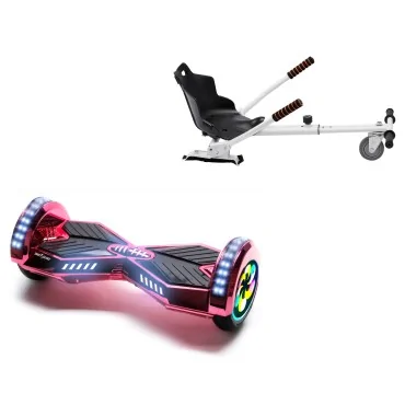 8 inch Hoverboard with Standard Hoverkart, Transformers ElectroPink PRO, Extended Range and White Ergonomic Seat, Smart Balance