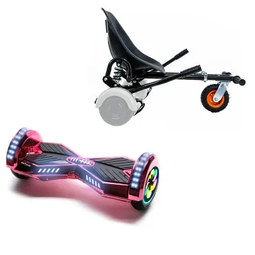 8 inch Hoverboard with Suspensions Hoverkart, Transformers ElectroPink PRO, Extended Range and Black Seat with Double Suspension Set, Smart Balance