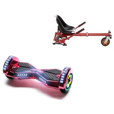 8 inch Hoverboard with Suspensions Hoverkart, Transformers ElectroPink PRO, Extended Range and Red Seat with Double Suspension Set, Smart Balance