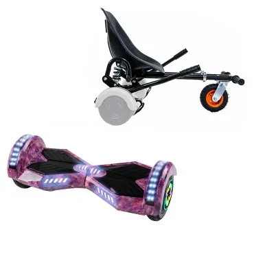 8 inch Hoverboard with Suspensions Hoverkart, Transformers Galaxy Pink PRO, Extended Range and Black Seat with Double Suspension Set, Smart Balance