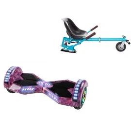 8 inch Hoverboard with Suspensions Hoverkart, Transformers Galaxy Pink PRO, Extended Range and Blue Seat with Double Suspension Set, Smart Balance