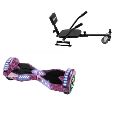 Paket Hoverboard Comfort Go Kart 8 tums, Transformers Galaxy Pink PRO, Lång Räckvidd och Svart Comfort Hoverkart, Smart Balance