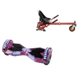 Paket Hoverboard Go Kart med Stötdämpare, 6.5 tums, Transformers Galaxy Pink PRO, Standard Räckvidd och Röd Hoverkart med Stötdämpare, Smart Balance