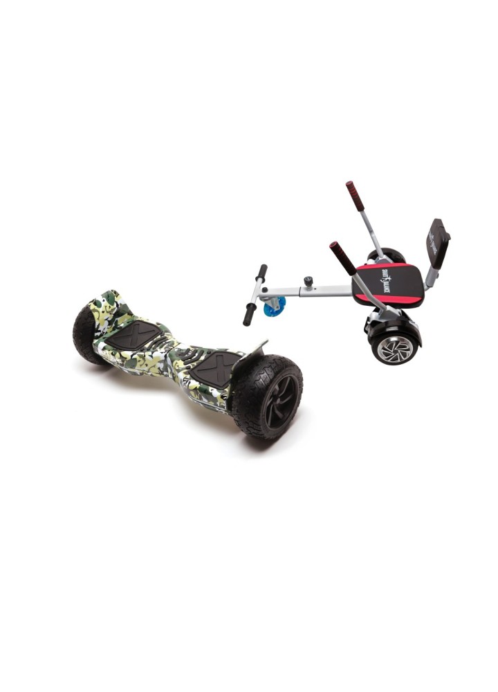 Hoverboard Go-Kart Pack, Smart Balance Hummer Camouflage, 8.5 INCH, Dual Motors 36V, 700Wat, Bluetooth Speakers, LED Lights, Pr