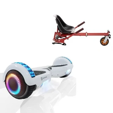 6.5 inch Hoverboard with Suspensions Hoverkart, Regular White Pearl PRO, Standard Range and Red Seat with Double Suspension Set, Smart Balance