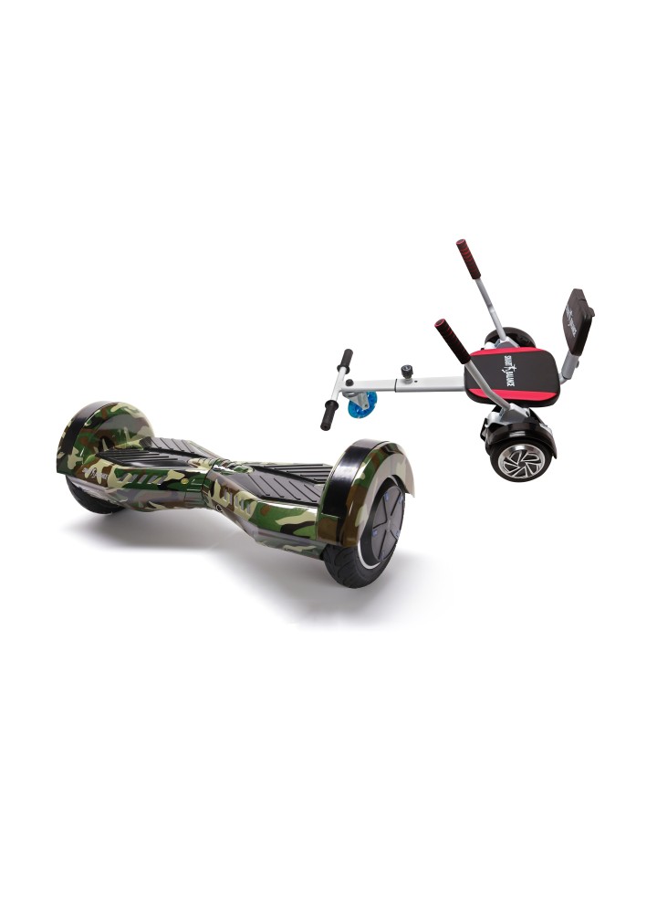 Paquet Go-Kart Hoverboard, Smart Balance Transformers Camouflage, 8 Pouces, Deux Moteurs 36V, 700Watts, Bluetooth, Lumieres LED 
