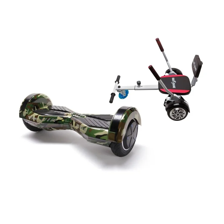 Hoverboard 8 pouces avec Hoverkart, Premium Soft Siège, Bluetooth & Lumières LED, 15 km/h, Certifié UL2272, Puissance 700W, Batterie 4Ah, Smart Balance, Transformers Camouflage , Gyropode Overboard, Auto-équilibrant