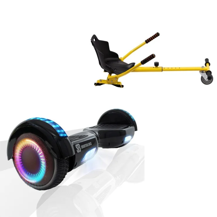 6.5 inch Hoverboard with Standard Hoverkart, Regular Black PRO, Standard Range and Yellow Ergonomic Seat, Smart Balance