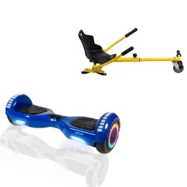 6.5 inch Hoverboard with Standard Hoverkart, Regular Blue PRO, Extended Range and Yellow Ergonomic Seat, Smart Balance