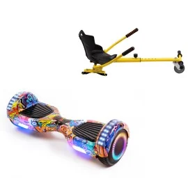6.5 inch Hoverboard with Standard Hoverkart, Regular HipHop Orange PRO, Extended Range and Yellow Ergonomic Seat, Smart Balance
