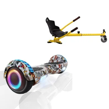 6.5 inch Hoverboard met Standaard Hoverkart, Regular Tattoo PRO, Verlengde Afstand en Geel Hoverkart, Smart Balance