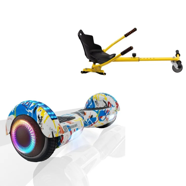 6.5 inch Hoverboard met Standaard Hoverkart, Regular Splash PRO, Verlengde Afstand en Geel Hoverkart, Smart Balance