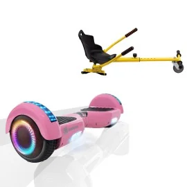 6.5 inch Hoverboard with Standard Hoverkart, Regular Pink PRO, Standard Range and Yellow Ergonomic Seat, Smart Balance