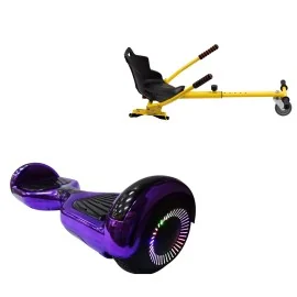 6.5 inch Hoverboard with Standard Hoverkart, Regular ElectroPurple PRO, Extended Range and Yellow Ergonomic Seat, Smart Balance