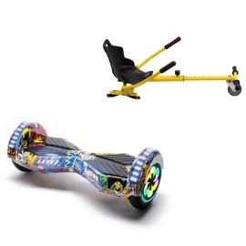 8 inch Hoverboard with Standard Hoverkart, Transformers HipHop PRO, Extended Range and Yellow Ergonomic Seat, Smart Balance