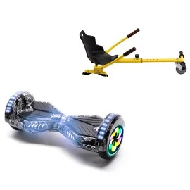 8 inch Hoverboard with Standard Hoverkart, Transformers SkullHead PRO, Extended Range and Yellow Ergonomic Seat, Smart Balance