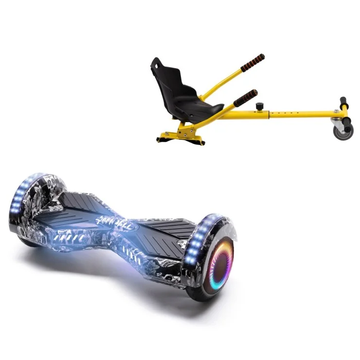 Paket Hoverboard Standard Go Kart 6.5 tums, Transformers SkullHead PRO, Lång Räckvidd och Gul Hoverkart, Smart Balance