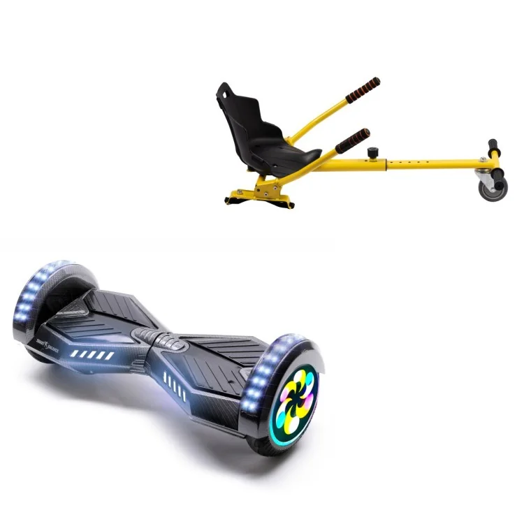 Paket Hoverboard Standard Go Kart 8 tums, Transformers Carbon PRO, Lång Räckvidd och Gul Hoverkart, Smart Balance