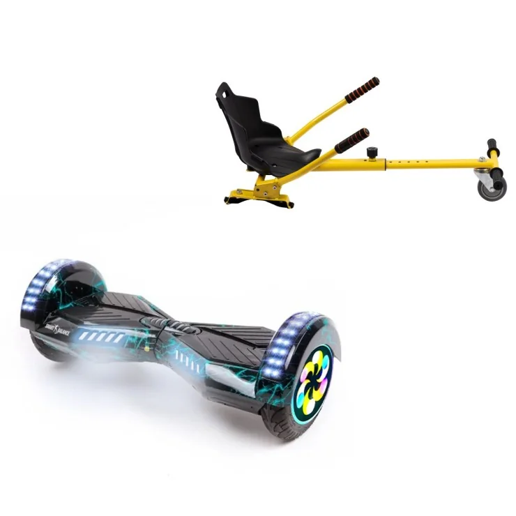 8 inch Hoverboard met Standaard Hoverkart, Transformers Thunderstorm PRO, Verlengde Afstand en Geel Hoverkart, Smart Balance