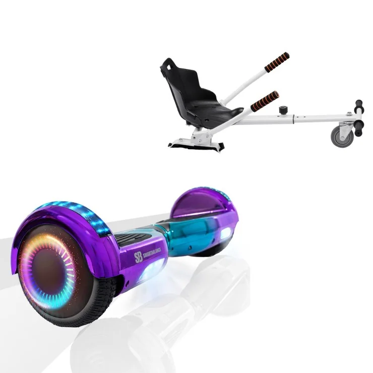 6.5 inch Hoverboard met Standaard Hoverkart, Regular Dakota PRO LED, Verlengde Afstand en Wit Hoverkart, Smart Balance