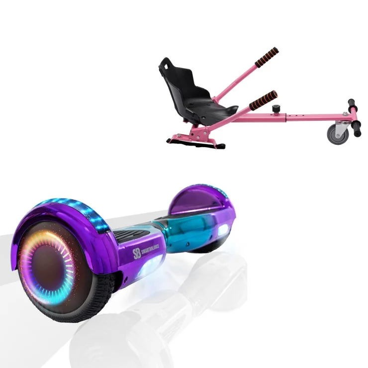 6.5 inch Hoverboard with Standard Hoverkart, Regular Dakota PRO LED, Extended Range and Pink Ergonomic Seat, Smart Balance