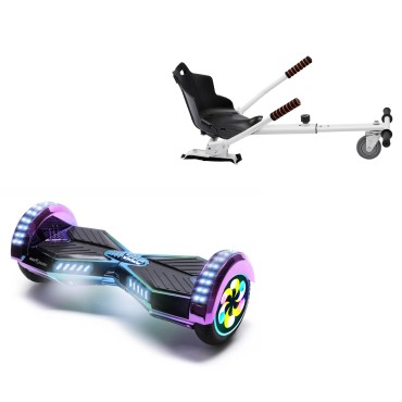 Paket Hoverboard Standard Go Kart 8 tums, Transformers Dakota PRO LED, Lång Räckvidd och Vit Hoverkart, Smart Balance