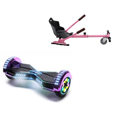 8 inch Hoverboard with Standard Hoverkart, Transformers Dakota PRO LED, Extended Range and Pink Ergonomic Seat, Smart Balance