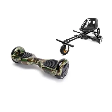 6.5 inch Hoverboard with Hoverkart, Suspension PRO Seat, Black, 15 km/h, UL2272 Certified, Bluetooth, Led Lighting, 700W Power, 4Ah Battery, Smart Balance, Regular Camouflage Green