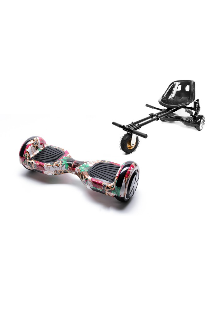 Paket Hoverboard Go-Kart, Smart Balance Regular SkullColor, 6.5 Tum, Dual Motors 36V, 700Wat, Bluetooth-hogtalare, LED-ljus, Pr