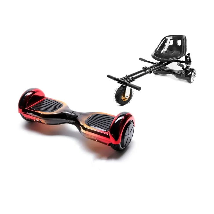 Hoverboard 6.5 pouces avec Hoverkart, Suspension PRO Siège, Noir, Bluetooth & Lumières LED, 15 km/h, Certifié UL2272, Puissance 700W, Batterie 4Ah, Smart Balance, Regular Sunset, Gyropode Overboard, Auto-équilibrant