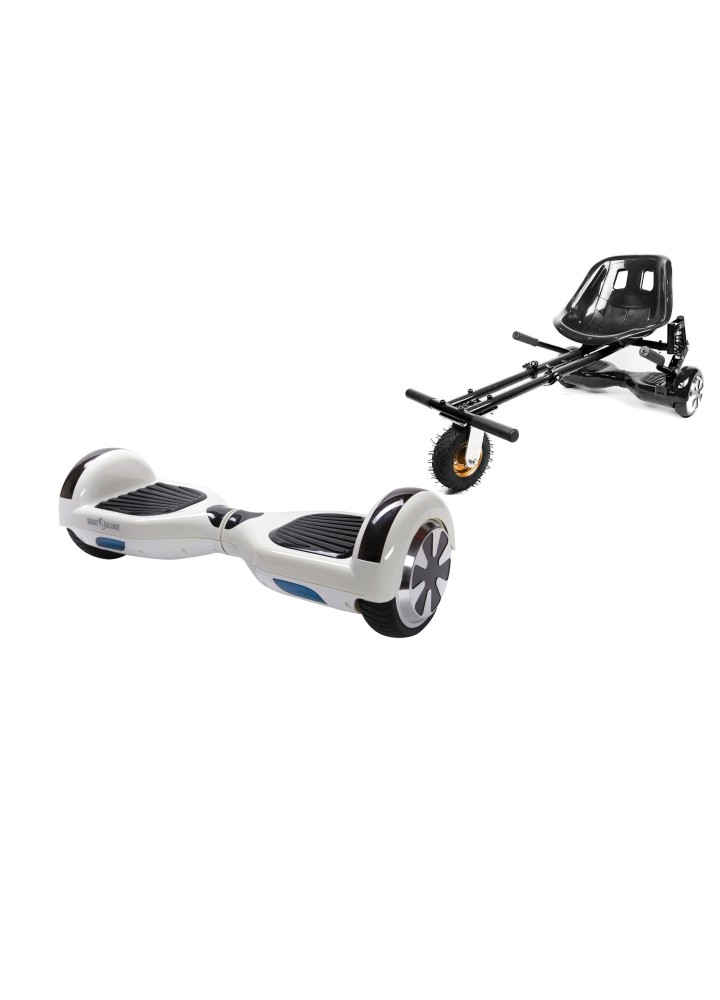 Hoverboard Go-Kart Pack, Smart Balance Regular White Pearl, 6.5 INCH, Dual Motors 36V, 700Wat, Bluetooth Speakers, LED Lights, 