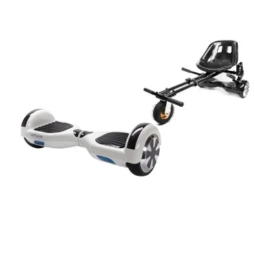 6.5 inch Hoverboard with Suspensions Hoverkart, Regular White Pearl, Extended Range and Black Seat with Double Suspension Set, Smart Balance