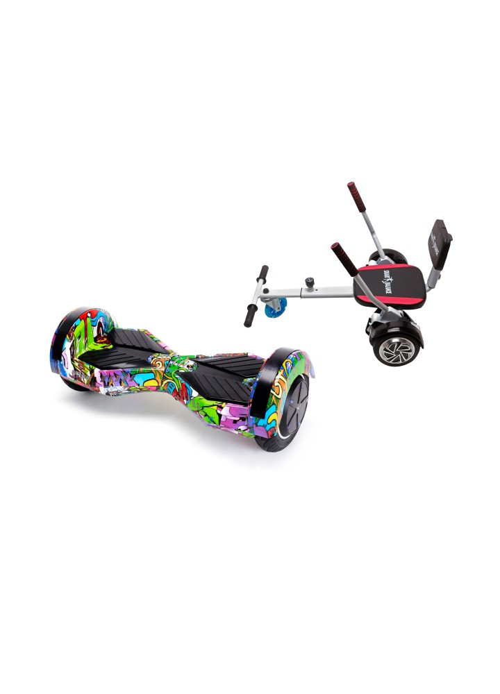 Hoverboard Go-Kart Pack, Smart Balance Transformers Multicolor, 8 INCH, Dual Motors 36V, 700Wat, Bluetooth Speakers, LED Lights