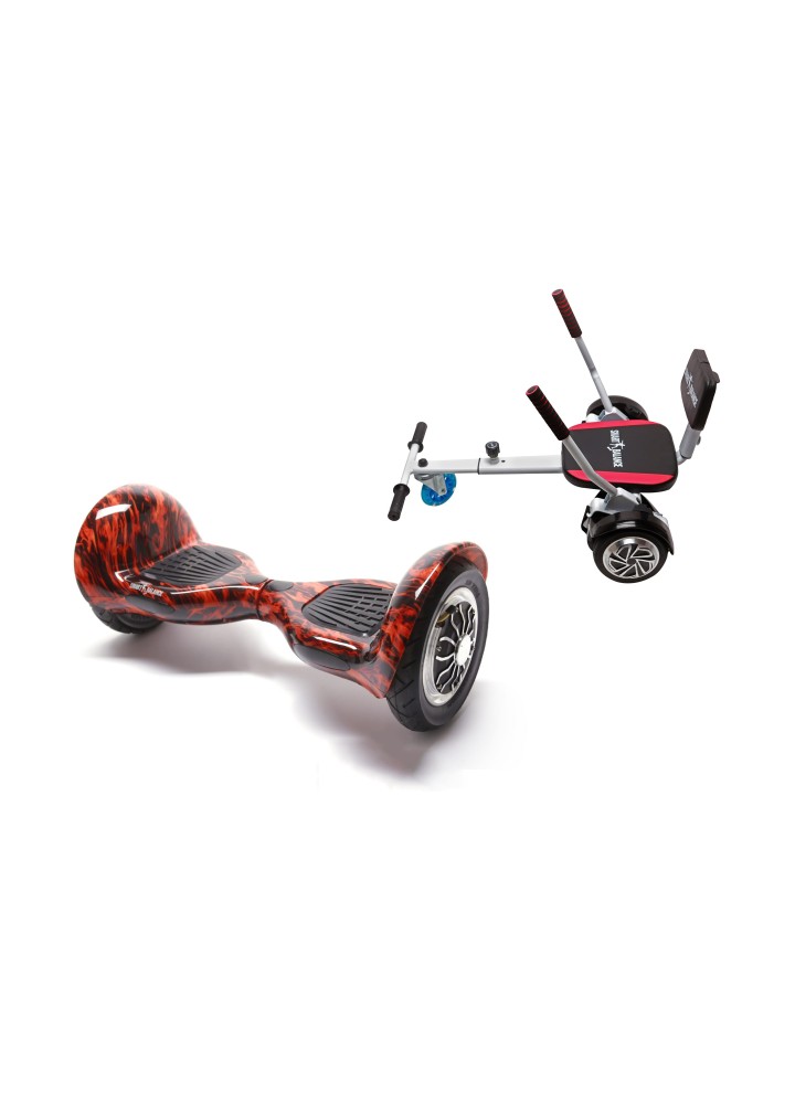 Hoverboard Paket Go-Kart, Smart Balance OffRoad Flame, 10 Zoll, Doppelmotoren 36V, 700 Watt, Bluetooth-Lautsprecher, LED-Leuchte
