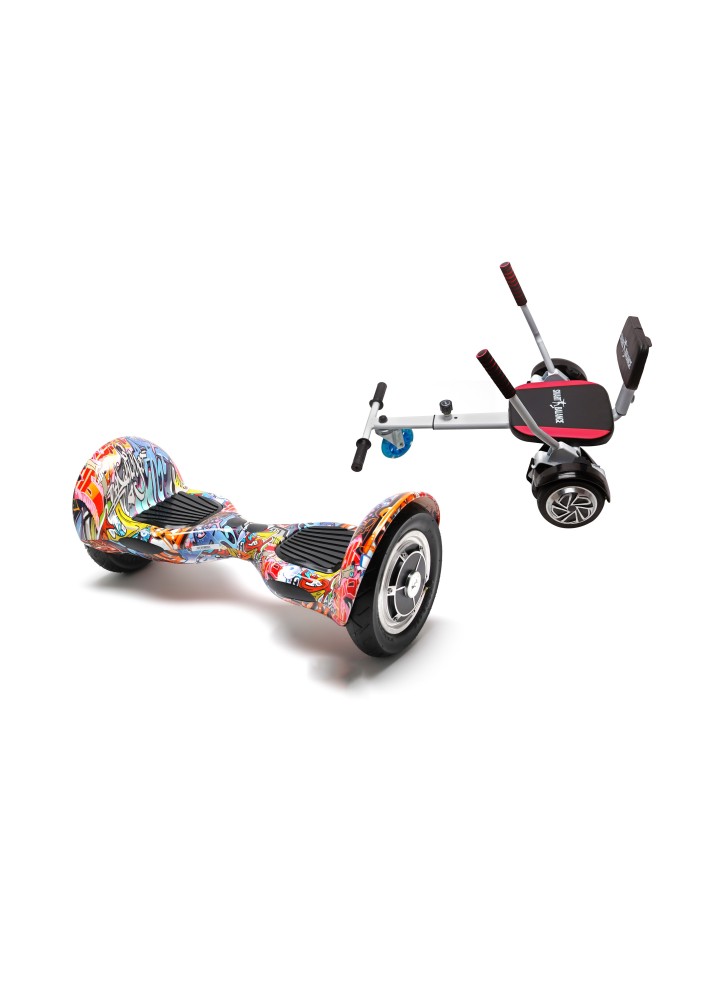 Hoverboard Go-Kart Pack, Smart Balance OffRoad HipHop Orange, 10 INCH, Dual Motors 36V, 700Wat, Bluetooth Speakers, LED Lights,