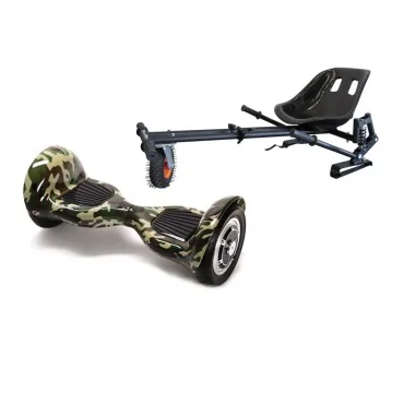 10 inch Hoverboard with Suspensions Hoverkart, Off-Road Camouflage, Extended Range and Black Seat with Double Suspension Set, Smart Balance